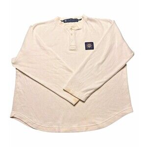 Royal Caribbean Yacht Club Mens Large Waffle Knit Henley Thermal White